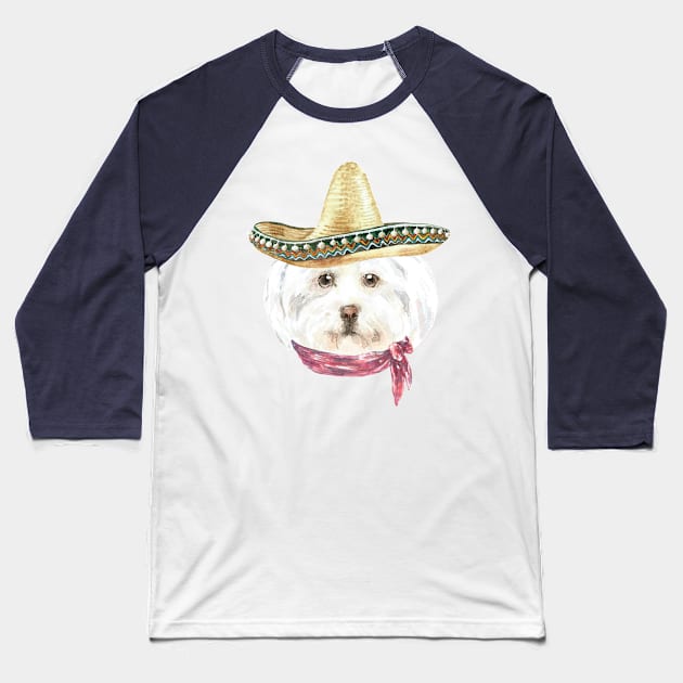 Mexican White Terrier Watercolor Baseball T-Shirt by LaarniGallery